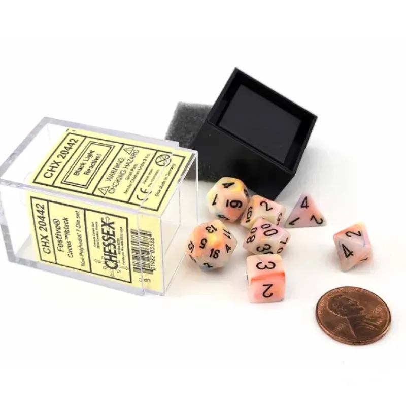Dice>Polyhedral Mini 7-Die Set, Festive - Circus with Black Numbers - Your Source for Gaming Essentials