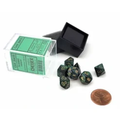Dice>Polyhedral Mini 7-Die Set, Scarab - Jade with Gold Numbers - Your Source for Gaming Essentials