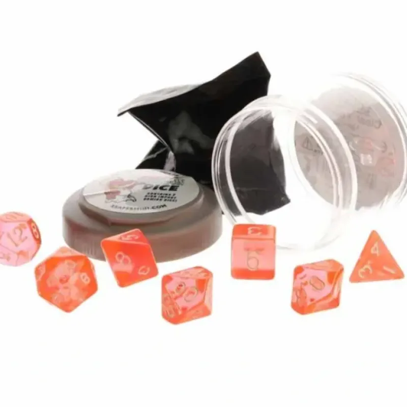Dice>Polyhedral 7-Piece DnD Pizza Dungeon Dice Set - Lucky Clear Orange - Your Source for Gaming Essentials