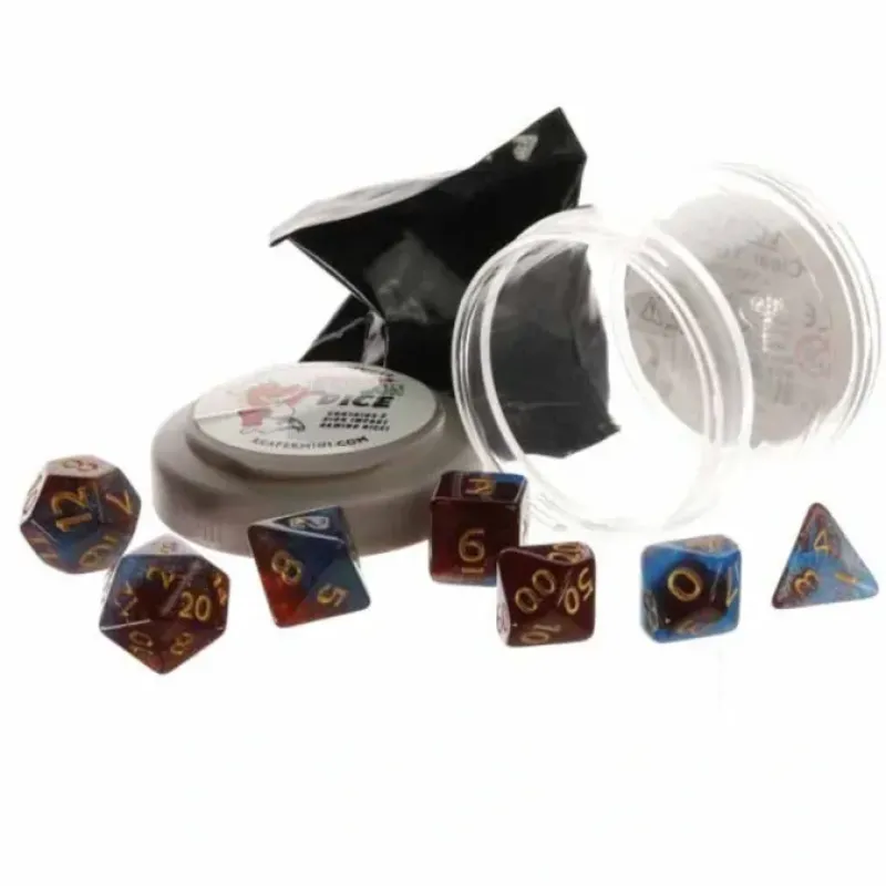 Dice>Polyhedral 7-Piece DnD Pizza Dungeon Dice Set - Boss Red & Blue Nebula - Your Source for Gaming Essentials
