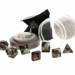 Dice>Polyhedral 7-Piece DnD Pizza Dungeon Dice Set - Dual White & Black - Your Source for Gaming Essentials