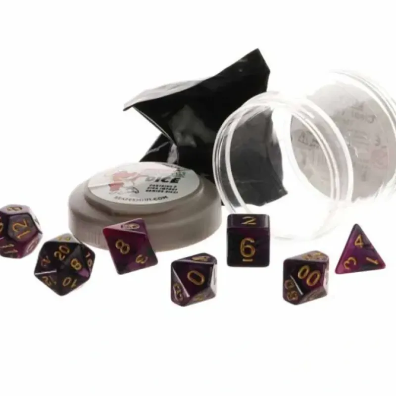 Dice>Polyhedral 7-Piece DnD Pizza Dungeon Dice Set - Dual Purple & Black - Your Source for Gaming Essentials