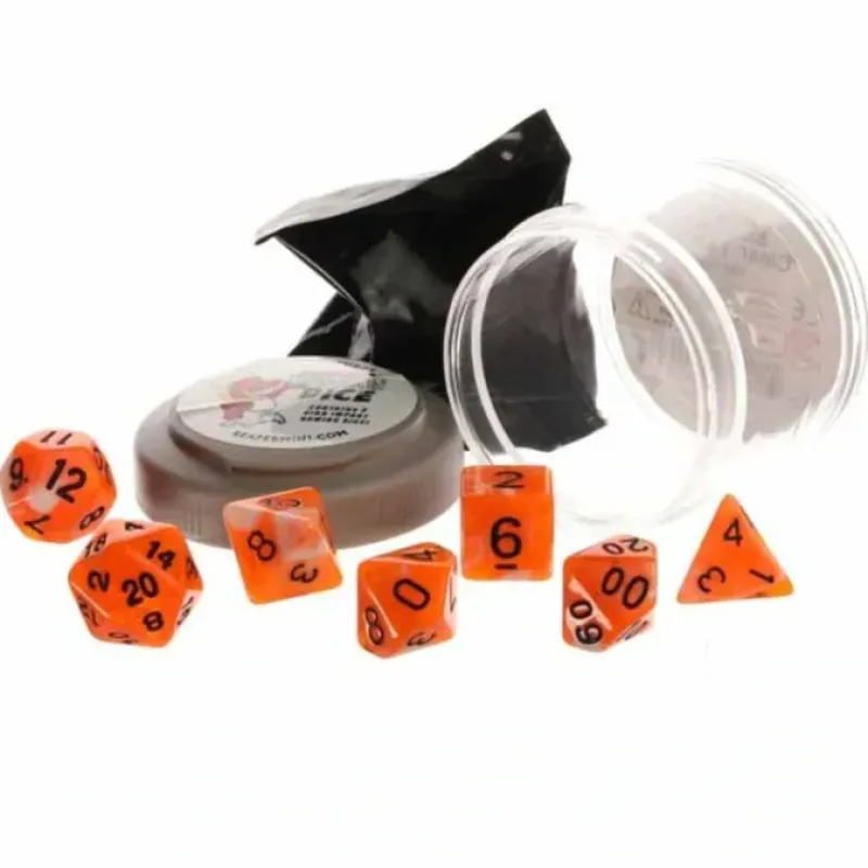 Dice>Polyhedral 7-Piece DnD Pizza Dungeon Dice Set - Dual Orange & White with Black - Your Source for Gaming Essentials