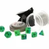 Dice>Polyhedral 7-Piece DnD Pizza Dungeon Dice Set - Glow Green & Blue - Your Source for Gaming Essentials