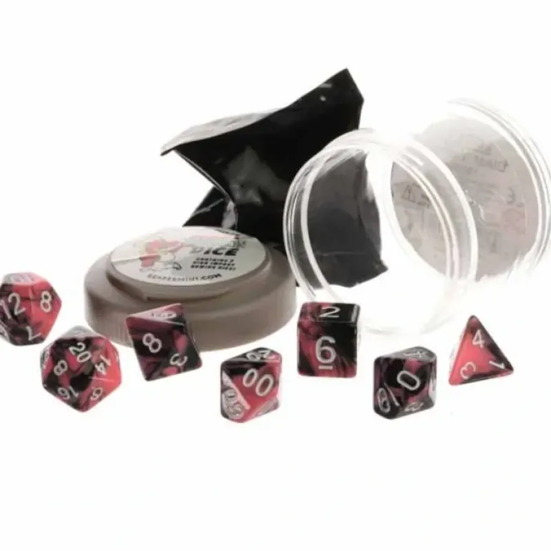 Dice>Polyhedral 7-Piece DnD Pizza Dungeon Dice Set - Dual Pink & Black - Your Source for Gaming Essentials