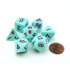 Dice>Polyhedral 7-Piece Opaque Dice Set - Mint (Green) with Purple Numbers - Your Source for Gaming Essentials