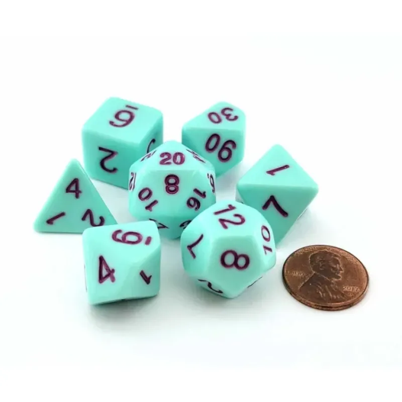 Dice>Polyhedral 7-Piece Opaque Dice Set - Mint (Green) with Purple Numbers - Your Source for Gaming Essentials