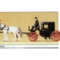 Preiser 30452 HO Black Closed Carriage w/Horses & Driver Figure - Your Source for Gaming Essentials* Outlet