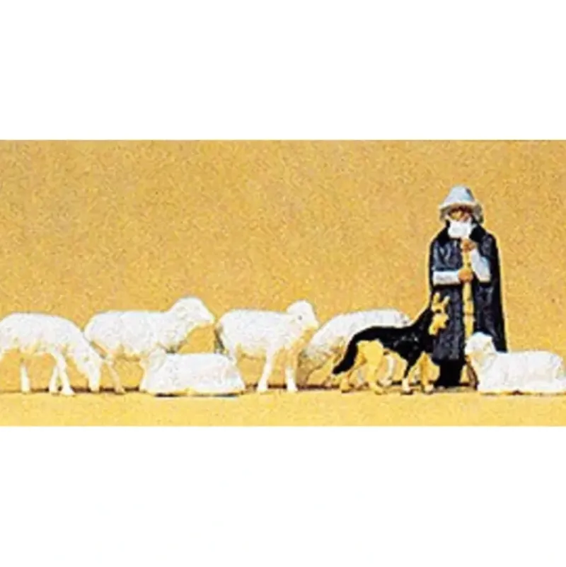 Preiser 14160 HO Shepherd with Sheeps & Dog Figures (Set of 8) - Your Source for Gaming Essentials* Best