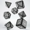 Dice>Q-Workshop Celtic 3D Revised 7 Piece Dice Set - Black and White - Your Source for Gaming Essentials