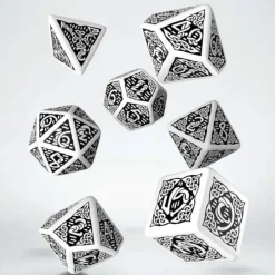 Dice>Q-Workshop Celtic Dice Set 3D White with Black (7 Piece Polyhedral Set) - Your Source for Gaming Essentials