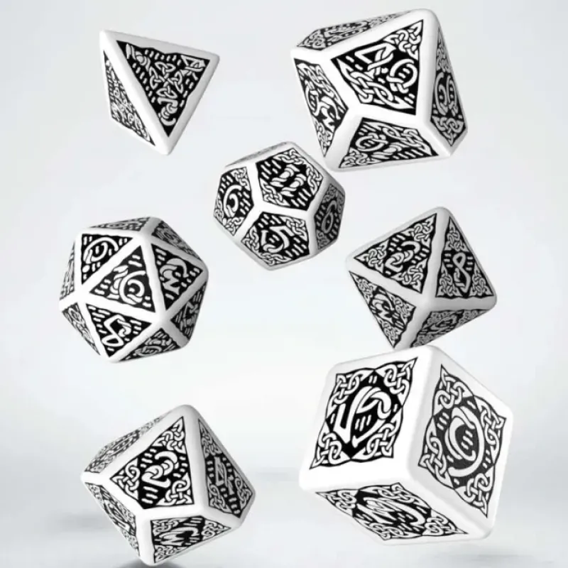 Dice>Q-Workshop Celtic Dice Set 3D White with Black (7 Piece Polyhedral Set) - Your Source for Gaming Essentials