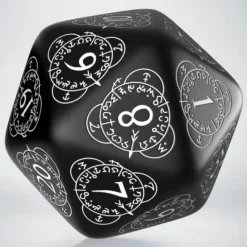 Dice>Q-Workshop CG Level Counter D20 Dice - Black with White Etches - Your Source for Gaming Essentials