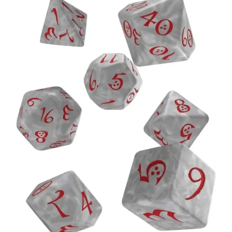 Dice>Q-Workshop Classic RPG Dice Set Pearl with Red Numbers (7 Piece Polyhedral Set) - Your Source for Gaming Essentials