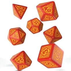 Dice>Q-Workshop Dragon Slayer Dice Set - Red with Orange Etches (7 Polyhedral Dice) - Your Source for Gaming Essentials