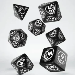 Dice>Q-Workshop Dragons Dice Set Black with White Etches (7 Piece Set) - Your Source for Gaming Essentials