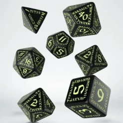 Dice>Q-Workshop Runic Dice Set Black with Glow-in-the-Dark Etches (7 Pieces Set) - Your Source for Gaming Essentials