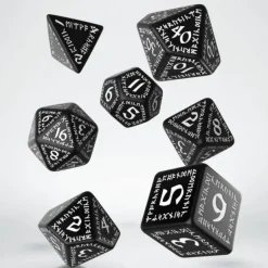 Dice>Q-Workshop Runic Dice Set Black with White Etches (7 Pieces Set) - Your Source for Gaming Essentials