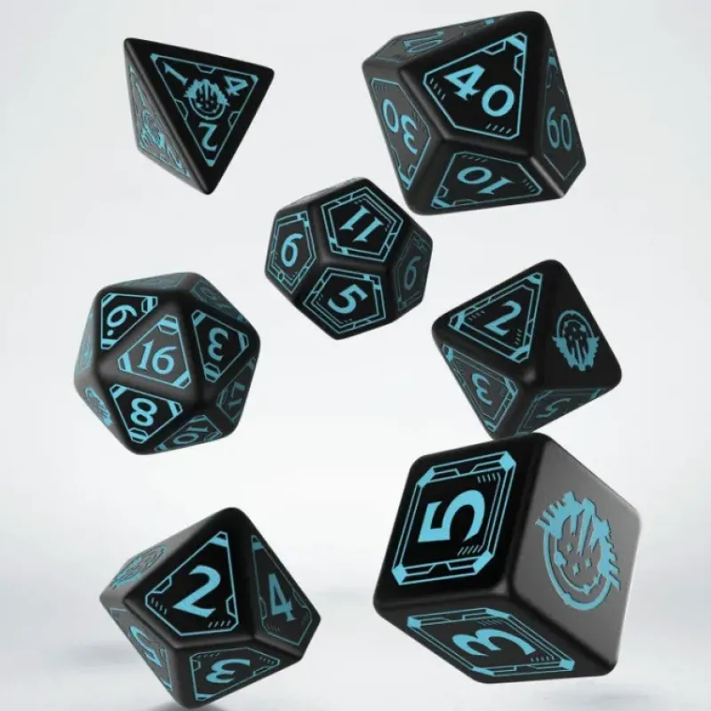 Dice>Q-Workshop Starfinder Dice Set Black with Teal Etches (7 Piece Set) - Your Source for Gaming Essentials