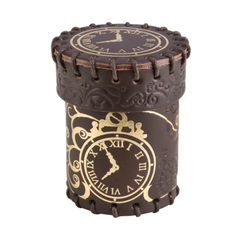 Dice>Q-Workshop Steampunk Brown & Golden Leather Dice Cup - Your Source for Gaming Essentials