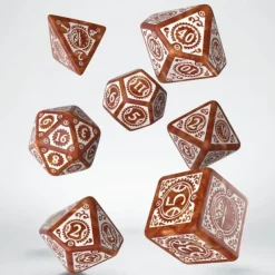 Dice>Q-Workshop Steampunk Clockwork Dice Set Caramel with White Etches (7 Piece Set) - Your Source for Gaming Essentials