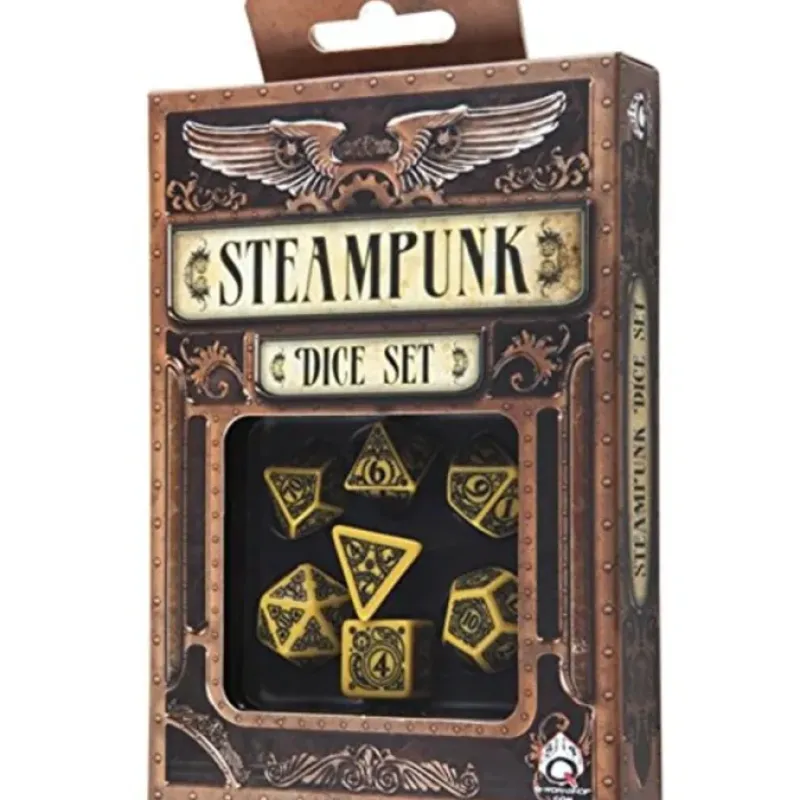Dice>Q-Workshop Steampunk Dice Set Yellow with Black Etches (7 Piece Set) - Your Source for Gaming Essentials