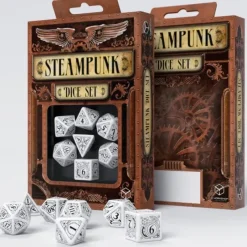 Dice>Q-Workshop Steampunk Dice Set White with Black Etches (7 Piece Set) - Your Source for Gaming Essentials