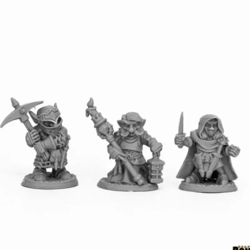 Tabletop Miniatures>Reaper Miniatures Deep Gnome Warriors (3) #44060 Bones Black Unpainted Plastic - Your Source for Gaming Essentials