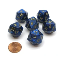 Dice>Scarab 20 Sided D20 Chessex Dice, 6 Pieces - Royal Blue with Gold Numbers - Your Source for Gaming Essentials