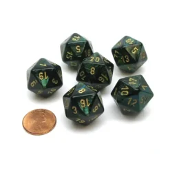 Dice>Scarab 20 Sided D20 Chessex Dice, 6 Pieces - Jade with Gold Numbers - Your Source for Gaming Essentials