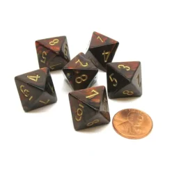 Dice>Scarab 15mm 8 Sided D8 Chessex Dice, 6 Pieces - Blue Blood with Gold - Your Source for Gaming Essentials