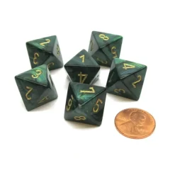 Dice>Scarab 15mm 8 Sided D8 Chessex Dice, 6 Pieces - Jade with Gold - Your Source for Gaming Essentials