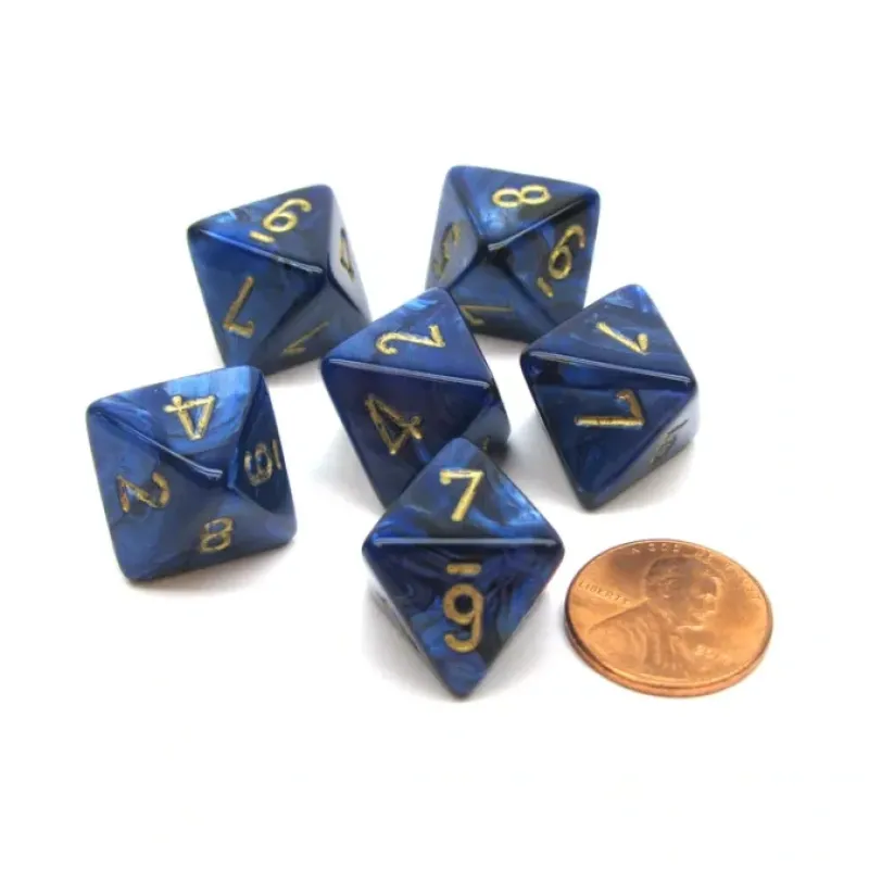 Dice>Scarab 15mm 8 Sided D8 Chessex Dice, 6 Pieces - Royal Blue with Gold - Your Source for Gaming Essentials