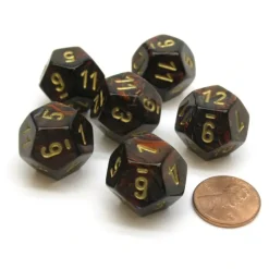 Dice>Scarab 18mm 12 Sided D12 Chessex Dice, 6 Pieces - Blue Blood with Gold - Your Source for Gaming Essentials