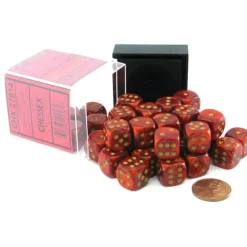Dice>Scarab 12mm D6 Chessex Dice Block (36 Dice) - Scarlet with Gold Pips - Your Source for Gaming Essentials