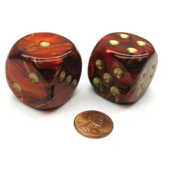 Dice>Scarab 30mm Large D6 Chessex Dice, 2 Pieces - Scarlet with Gold Pips - Your Source for Gaming Essentials