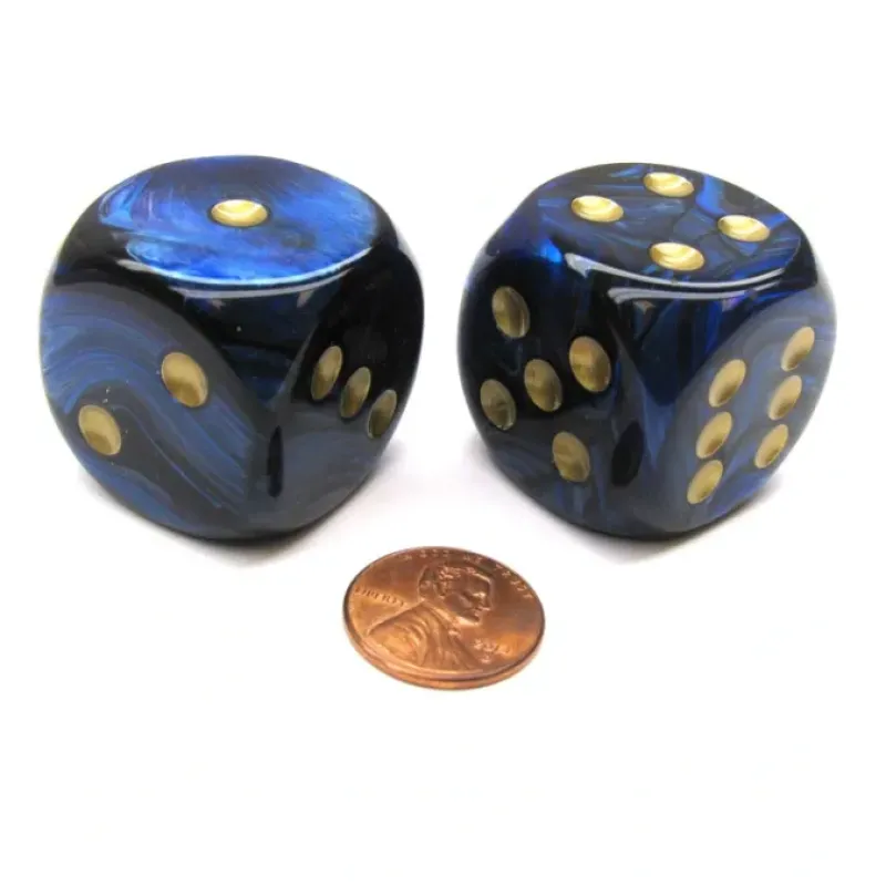 Dice>Scarab 30mm Large D6 Chessex Dice, 2 Pieces - Royal Blue with Gold Pips - Your Source for Gaming Essentials