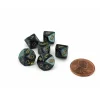 Dice>Scarab 10mm Mini 10 Sided D10 Dice, 6 Pieces - Jade with Gold Numbers - Your Source for Gaming Essentials