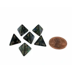 Dice>Scarab 12mm Mini 4 Sided D4 Dice, 6 Pieces - Jade with Gold Numbers - Your Source for Gaming Essentials