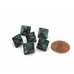 Dice>Scarab 9mm Mini 8 Sided D8 Dice, 6 Pieces - Jade with Gold Numbers - Your Source for Gaming Essentials