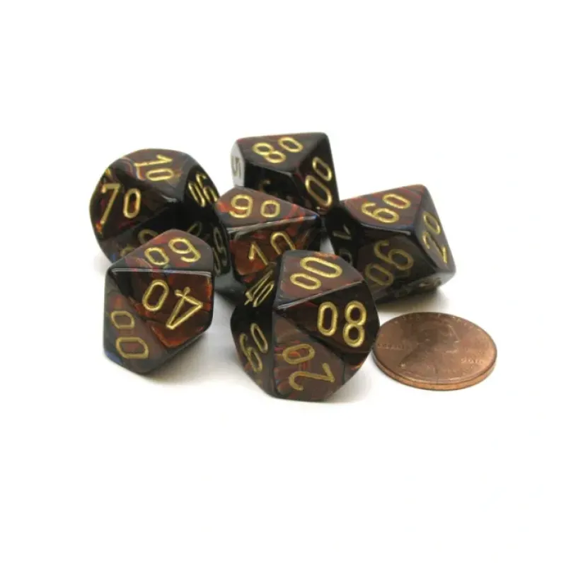 Dice>Scarab 16mm Tens D10 (00-90) Dice, 6 Pieces - Blue Blood with Gold Numbers - Your Source for Gaming Essentials