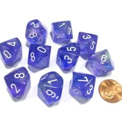 Dice>Set of 10 Chessex Borealis D10 Dice - Purple with White Numbers - Your Source for Gaming Essentials