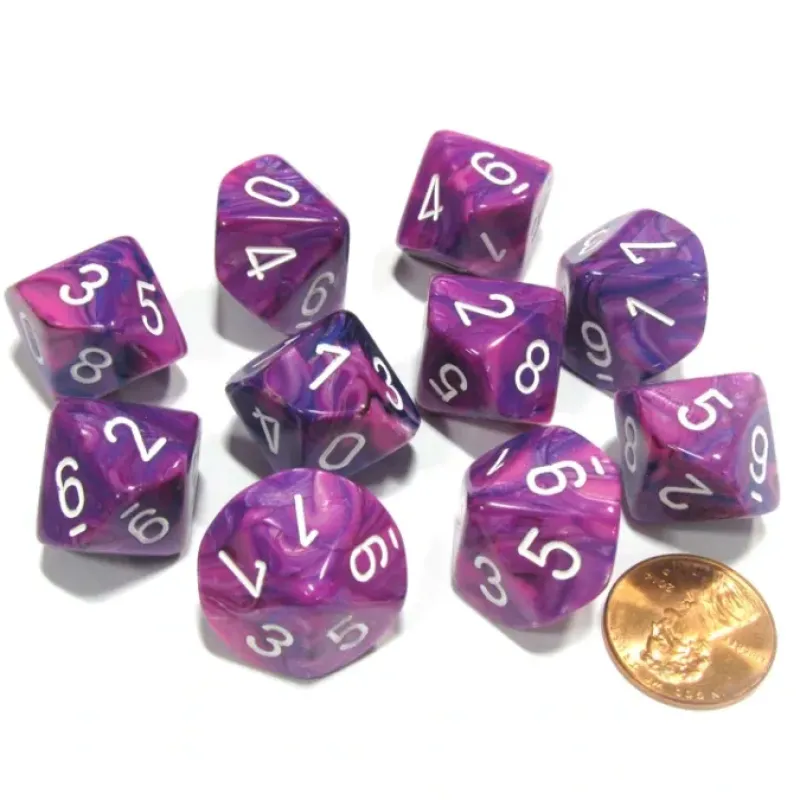 Dice>Set of 10 Chessex Festive D10 Dice - Violet with White Numbers - Your Source for Gaming Essentials