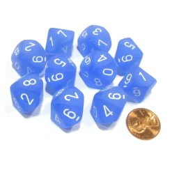 Dice>Set of 10 Chessex Frosted D10 Dice - Blue with White Numbers - Your Source for Gaming Essentials