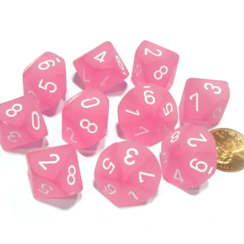 Dice>Set of 10 Chessex Frosted D10 Dice - Pink with White Numbers - Your Source for Gaming Essentials