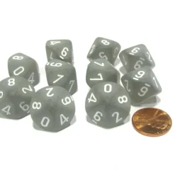 Dice>Set of 10 Chessex Frosted D10 Dice - Smoke with White Numbers - Your Source for Gaming Essentials