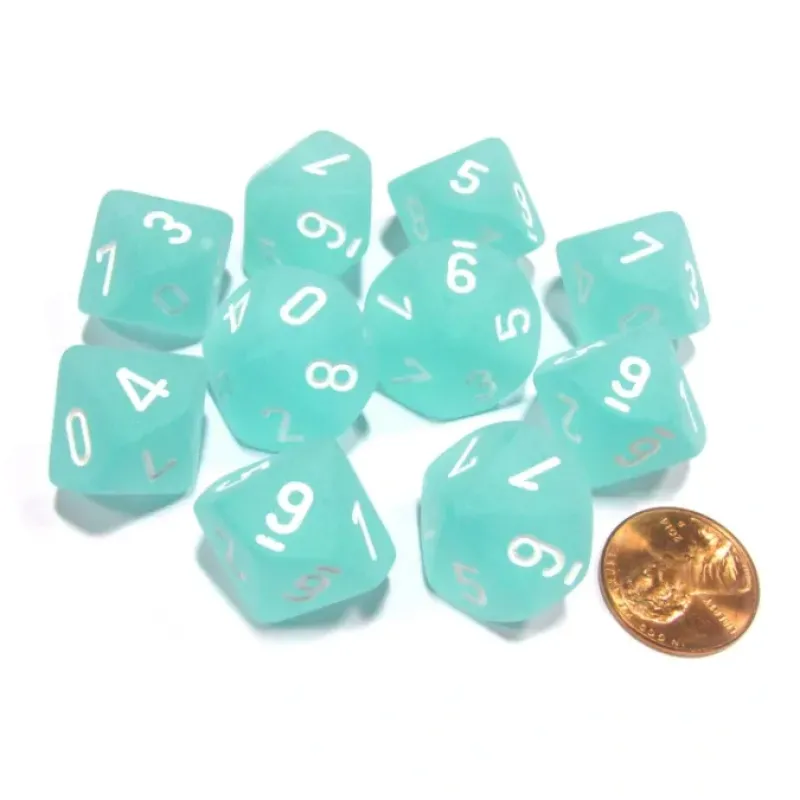 Dice>Set of 10 Chessex Frosted D10 Dice - Teal with White Numbers - Your Source for Gaming Essentials