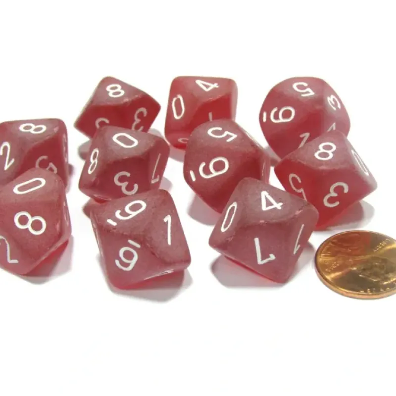 Dice>Set of 10 Chessex Frosted D10 Dice - Red with White Numbers - Your Source for Gaming Essentials