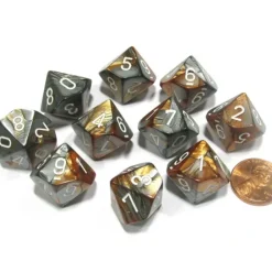 Dice>Set of 10 Chessex Gemini D10 Dice - Copper-Steel with White Numbers - Your Source for Gaming Essentials