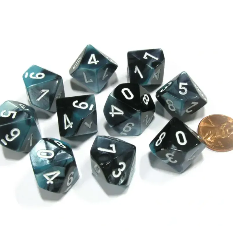 Dice>Set of 10 Chessex Gemini D10 Dice - Black-Shell with White Numbers - Your Source for Gaming Essentials